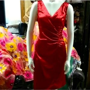 Red satin party dress